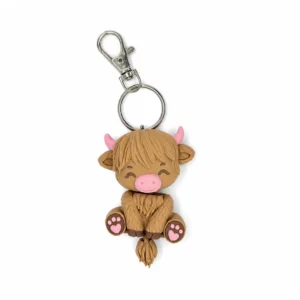 Flexi Highland Cow sleutelhanger met bewegend lijfje en sleutelring