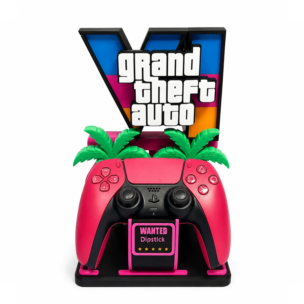 GTA VI geïnspireerde controller stand met gepersonaliseerde gamertag voor PS5 en Xbox controller